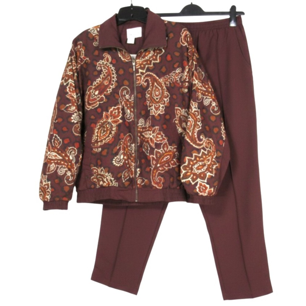 WESTBOUND SPORT Lined Twill BROWN PAISLEY Zip Jacket/Pants TRACK SUIT OUTFIT M